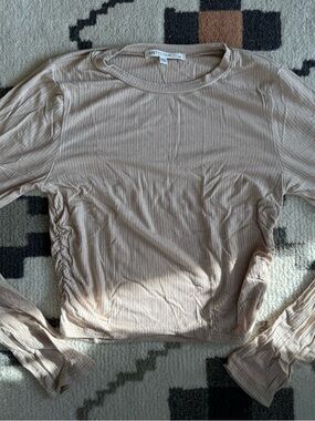 ANTISTAR Women's Long Sleeve Ruched Side Crewneck Top - Light Taupe